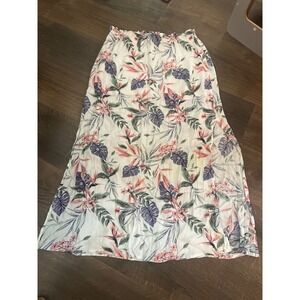 H&M Divided Women Large White Floral Tropical Palm Leaf Maxi Skirt Side Slit